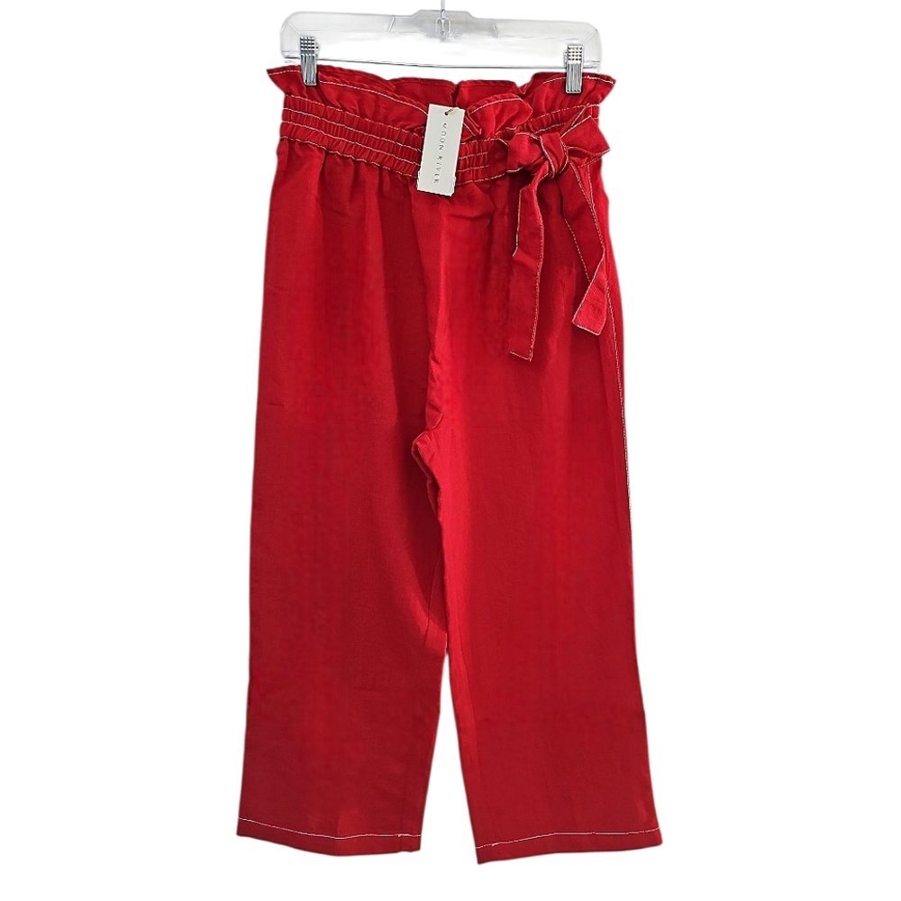 NWT Moon River Womens Red Wide Leg Pants Size M Cotton Linen Paperbag Waist - Picture 4 of 4